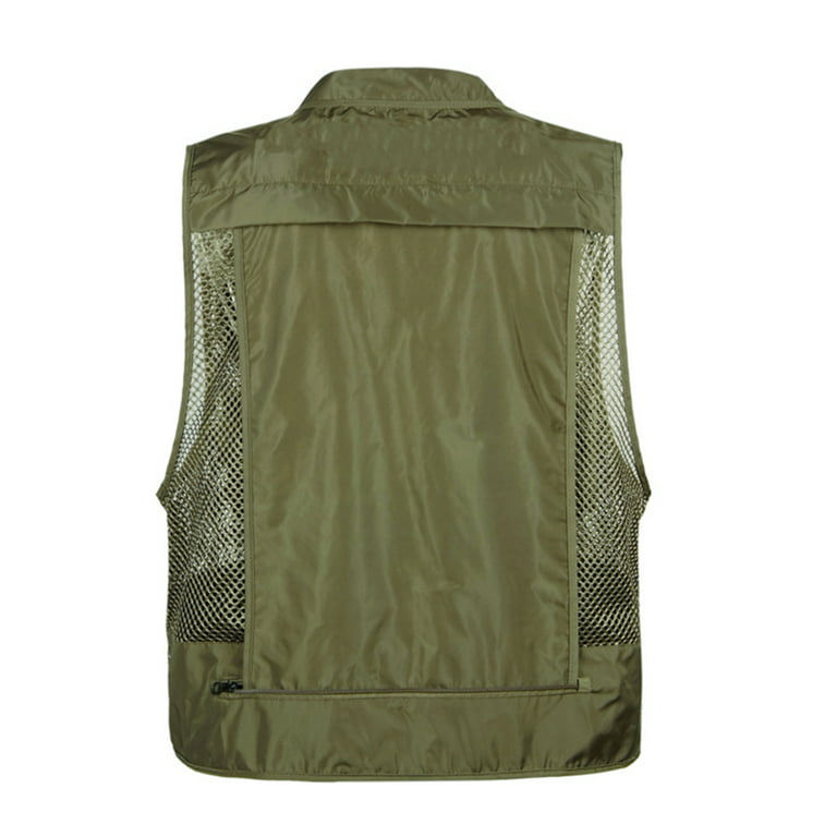 Haite Mens With Multiple Pockets Mesh Outdoor Vest Buckle Removable Outwear  Climbing Camouflage Print V Neck Utility Vests Light Army Green 2XL 
