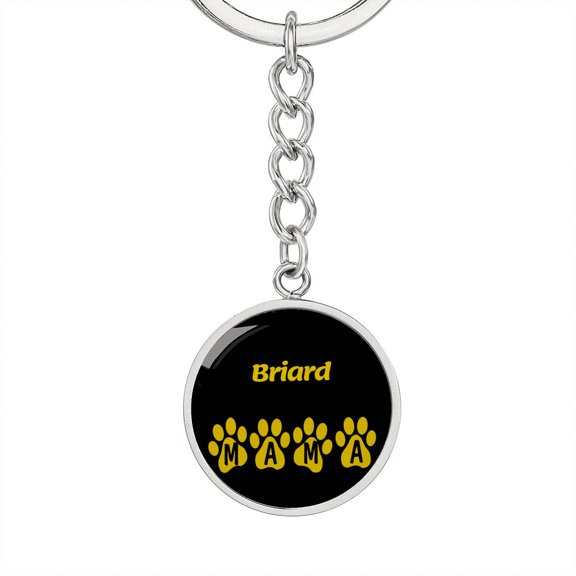 Briard Mama Circle Keychain Stainless Steel or 18k Gold Dog Mom Pendant
