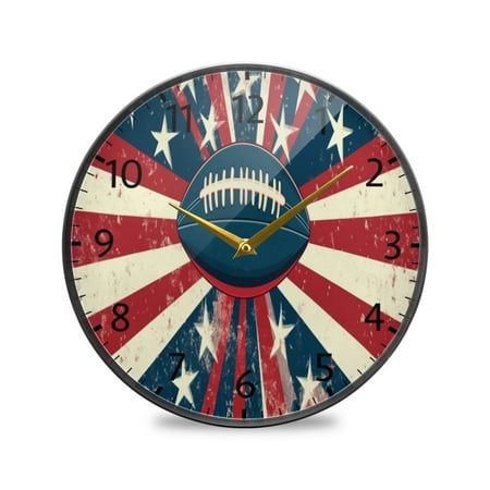 BZSMCE Wall Clock Acrylic Size:9.5*9.5in/11.9*11.9in Old Glory Football Design Pattern Clock