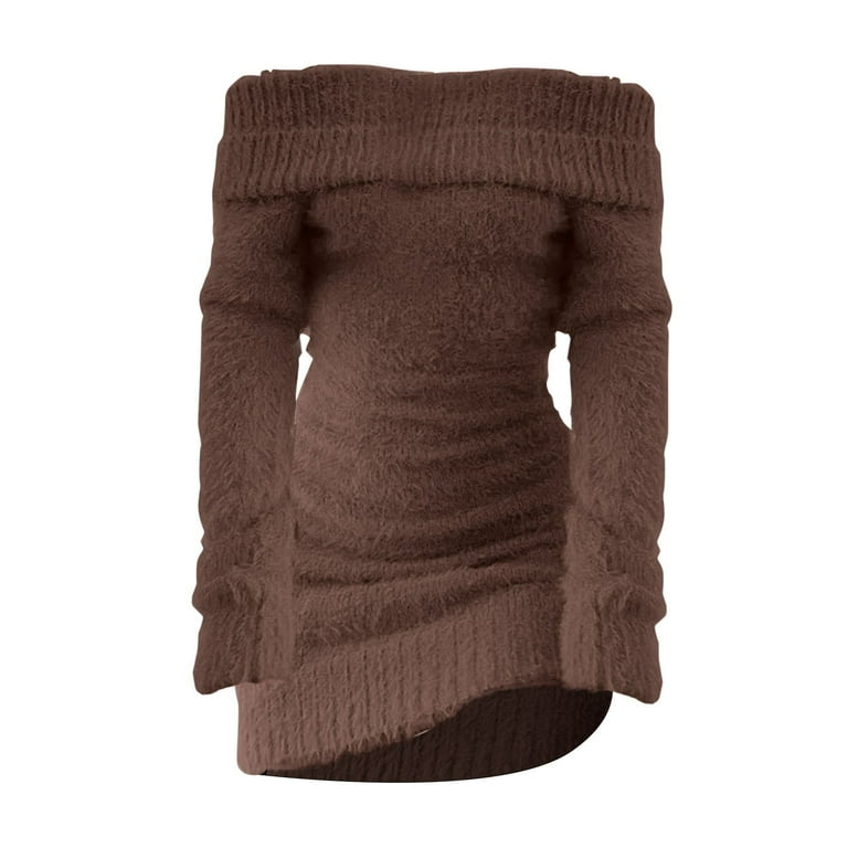 Fuzzy off the shoulder sweater dress sales