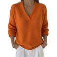 thumbnail image 3 of Women's Fashion Long Sleeve Solid Color Pullover Knitted Sweater, Cozy and Stylish, Great for Casual Wear and Seasonal Outfits,Saffron,S, 3 of 5