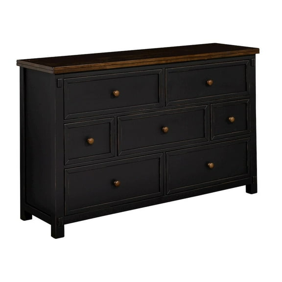 A-America Stone Creek 7 Drawer Transitional Solid Wood Dresser in Black
