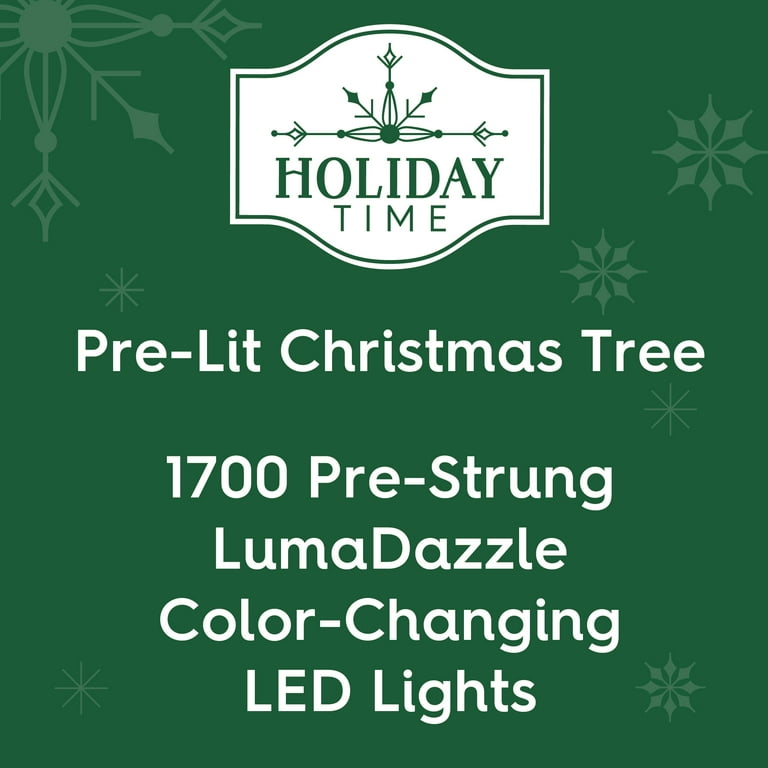 9' Pre-Lit Milford Pine Green Artificial Christmas Tree with LumaDazzle Color-Changing Twinkle LED Lights and Quick Set, by Holiday Time