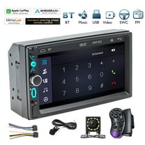 Woudy 7" Double DIN Car Stereo, Touchscreen, Wired Apple CarPlay & Android Auto, Bluetooth 5.0, FM/USB/Type-C/AUX, Camera & Steering Wheel Control