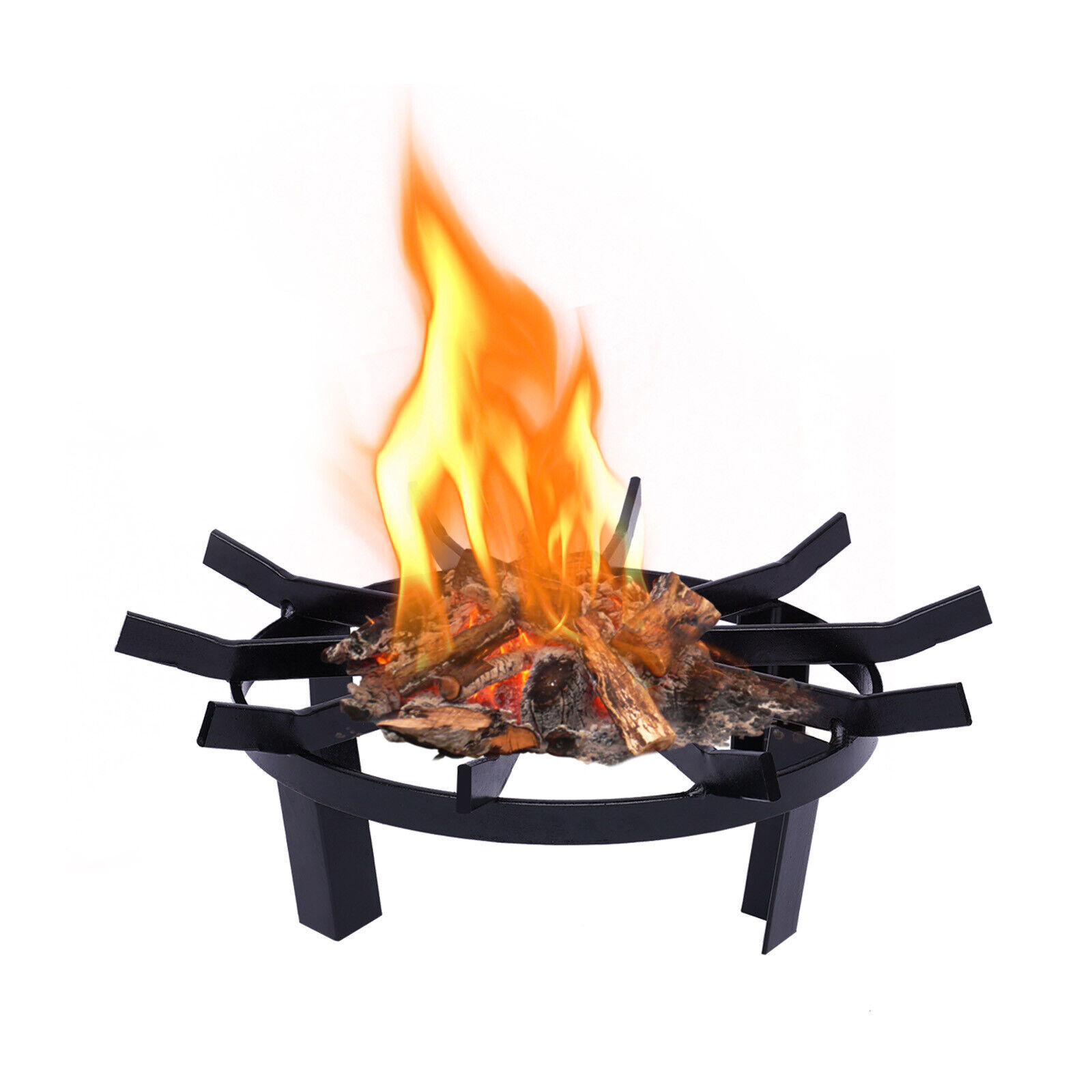 OUKANING 16" Round Portable Iron Fire Grate Fireplace Grill Firewood