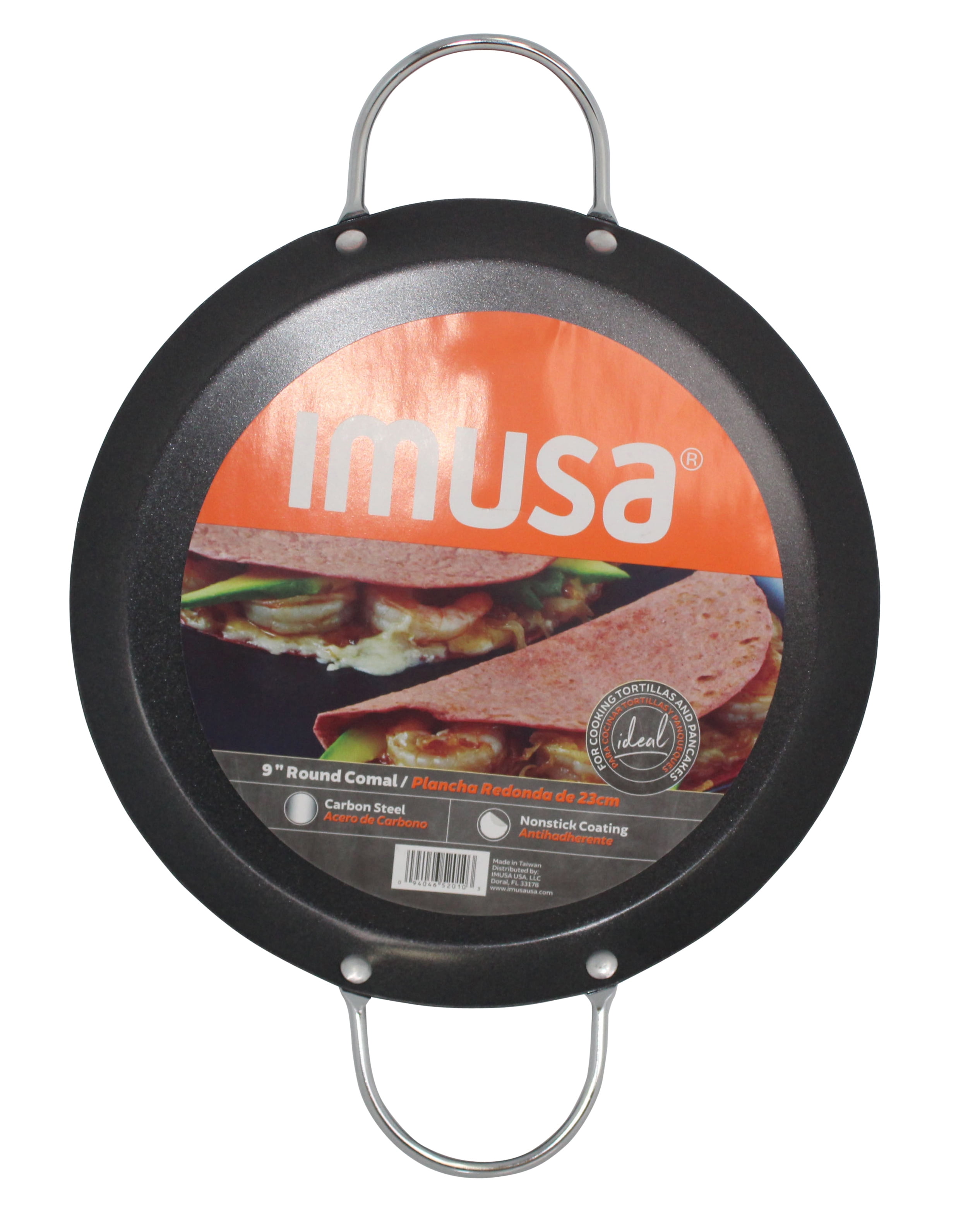 Imusa 13 inch Round Nonstick Carbon Steel Round Comal or Grill Pan, Black 