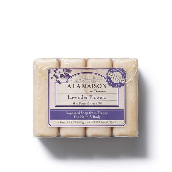 A LA MAISON Lavender Flowers Bar Soap - Triple French Milled Natural Moisturizing Hand Soap Bar (4 Bars of Soap, 3.5 oz)