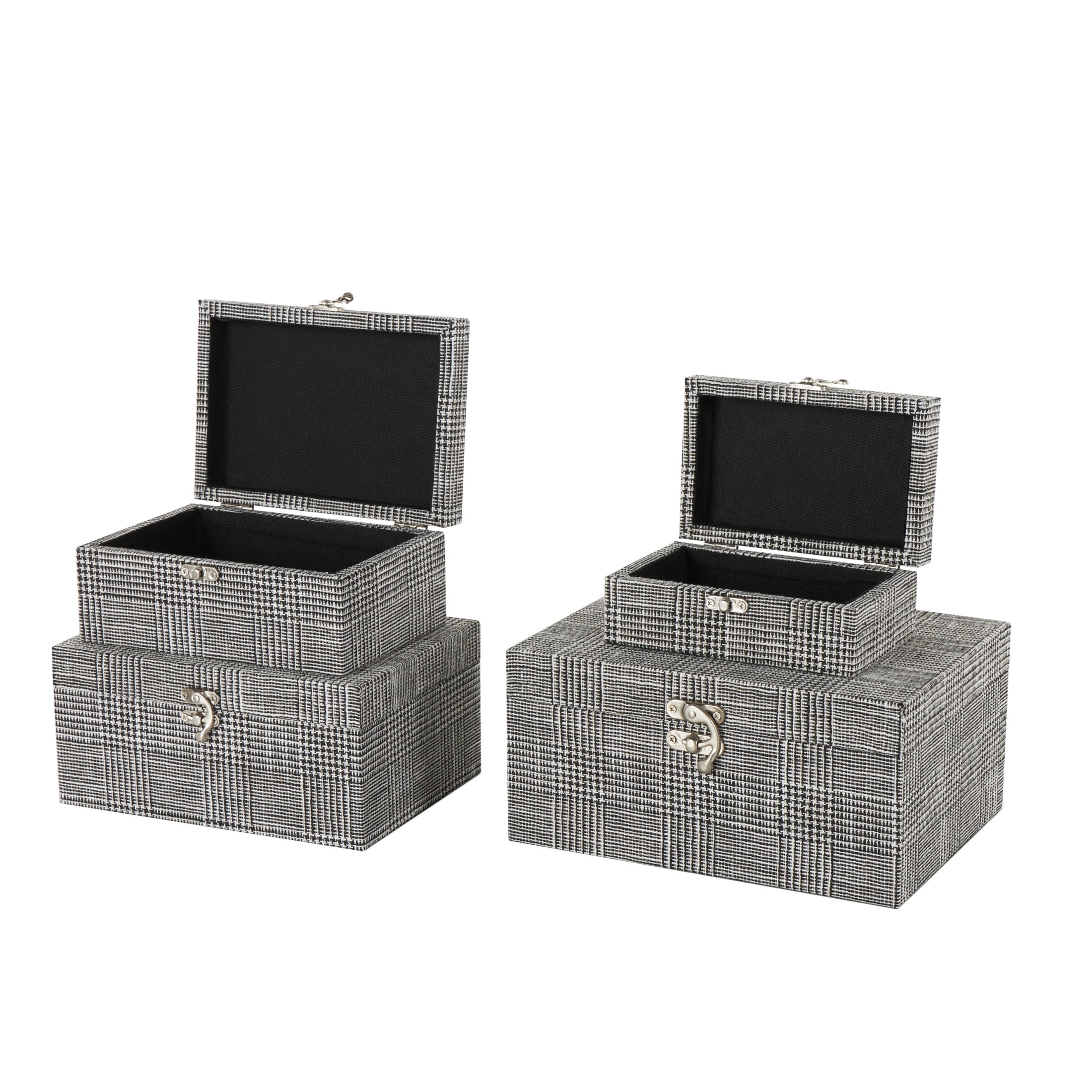 DecMode Handmade Storage Black Fabric Decorative Box with Silver Latches, 4 Count