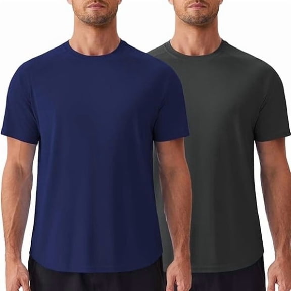 PINSPARK Mens 2 Pack UPF50 Sun Protection Swim Surf Short Sleeve Athletic Shirts Rash Guard Quick Dry Performance Shirts Set1:navy Blue/Dark Grey XL