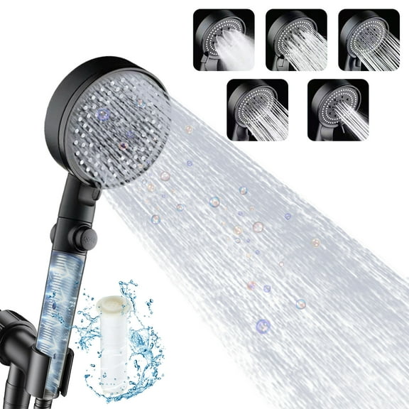 Filtered Handheld Shower Head with 5 Spray Modes, Water Softener Filter Pressurized Showerhead, High-Pressure Shower Head for Hard Water, Removes Chlorine, Improves Skin & Hair Health