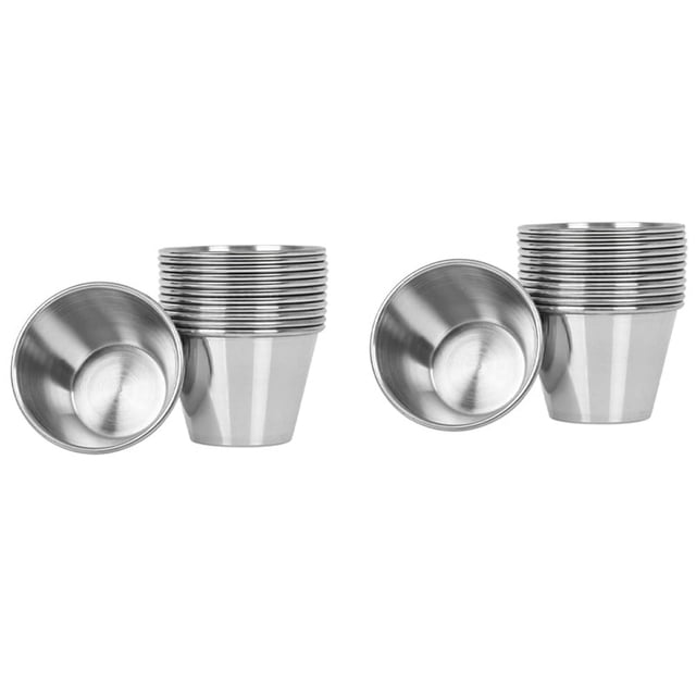 Paquete de 24 - Tazas de Salsa de Condimentos de Acero Inoxidable Cepillado Premium Ollas de para Salsas Líquidas - 2.5Oz 70Ml