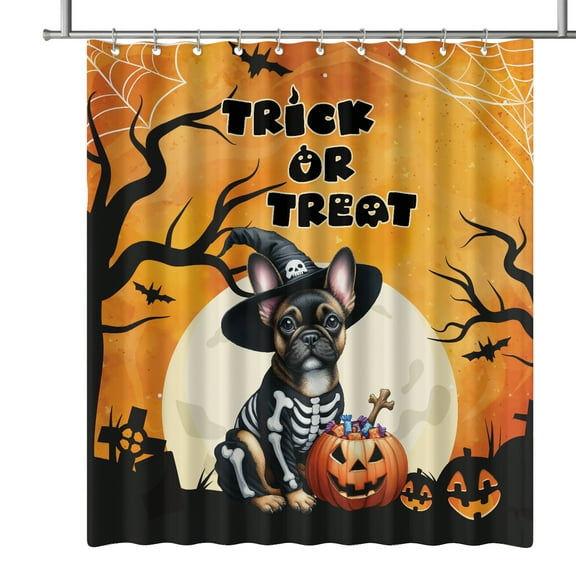 Trick or Treat French Bulldog Needs Candy Happy Halloween Night Shower Curtain Dog Lover Gifts Waterproof Bathroom Bathtub Curtain - 02020