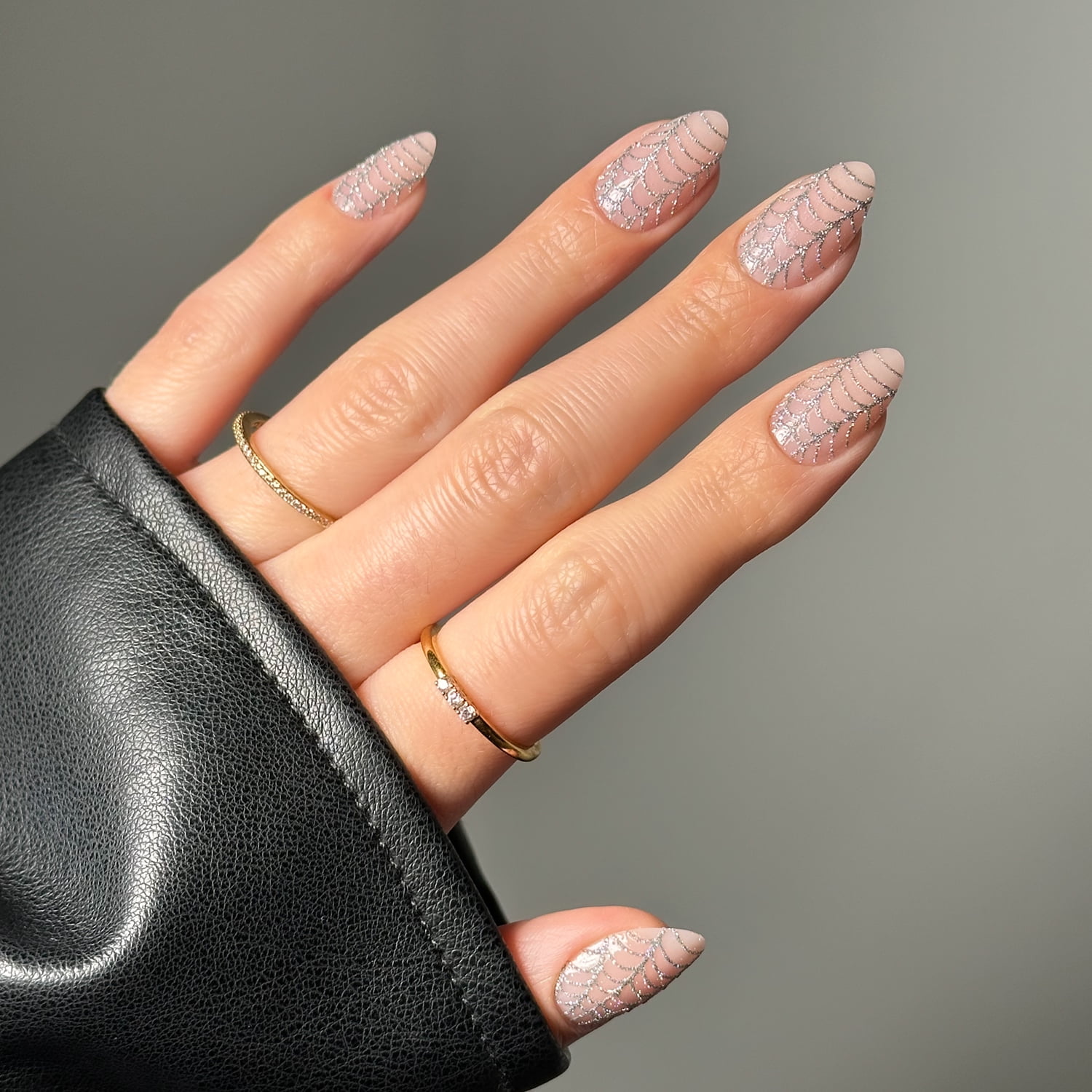 Salon Perfect Halloween Fall Artificial Fake Press On Nails, 395 Glitter Web French, Medium Almond, File, Glue and Prep Pad Included, 30 Nails