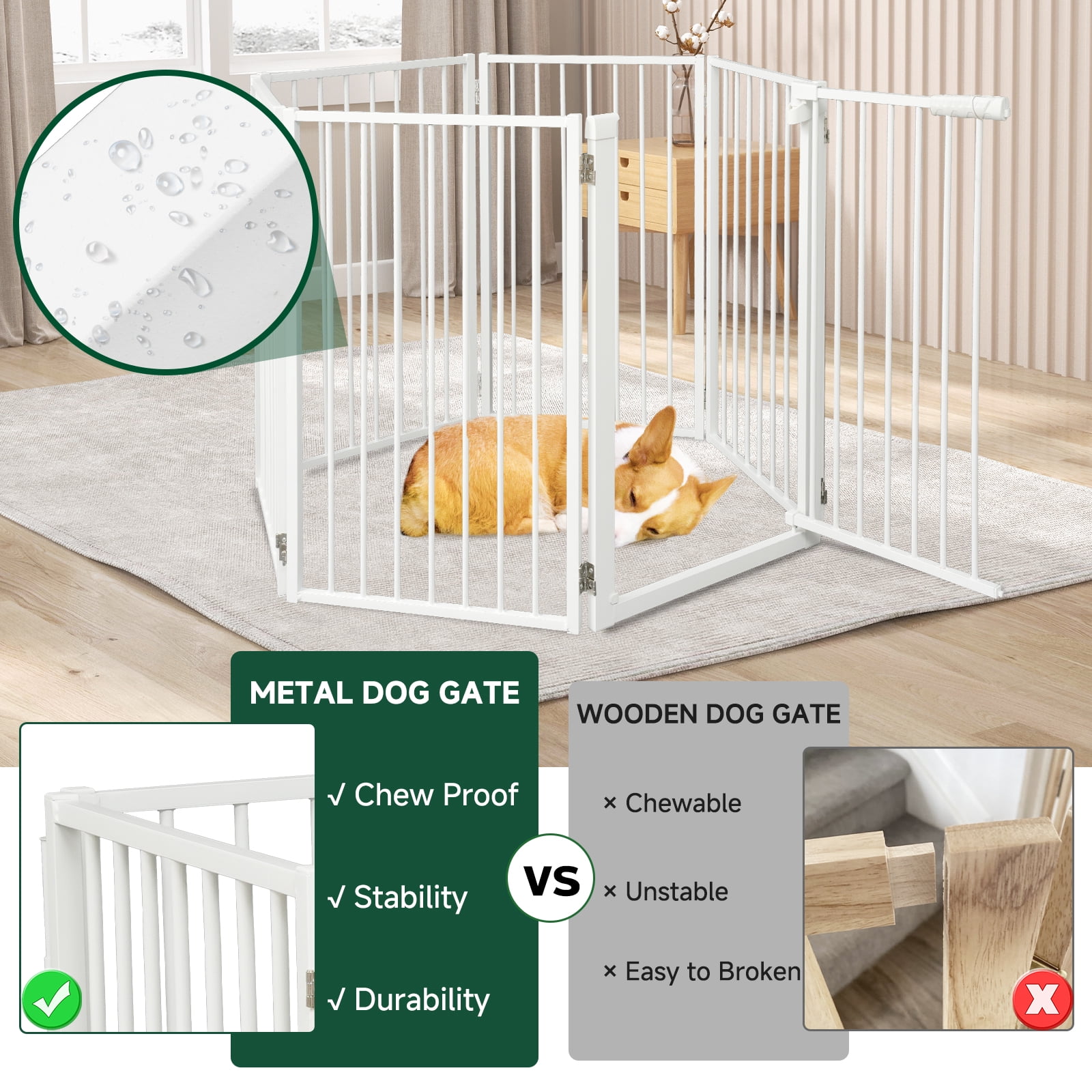 Furggis Pet Playpen, Dog Pen Foldable, Dog Exercise Fence with 6 Panels, 32"H - White
