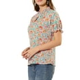 thumbnail image 4 of Allegra K Women's Floral Ruffled Short Sleeve Ruffle Neck Casual Blouses, 4 of 7