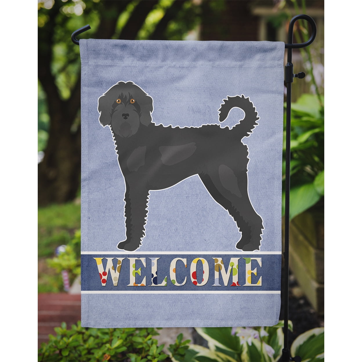 Black Labradoodle Welcome Garden Flag