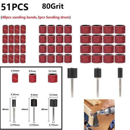 Sanding Drum Set, Sanding Sleeves Drum Mandrels 1/8in Shank Easy To Install Silicon Carbide For Tool For Power Drills For Soft Hard Materials