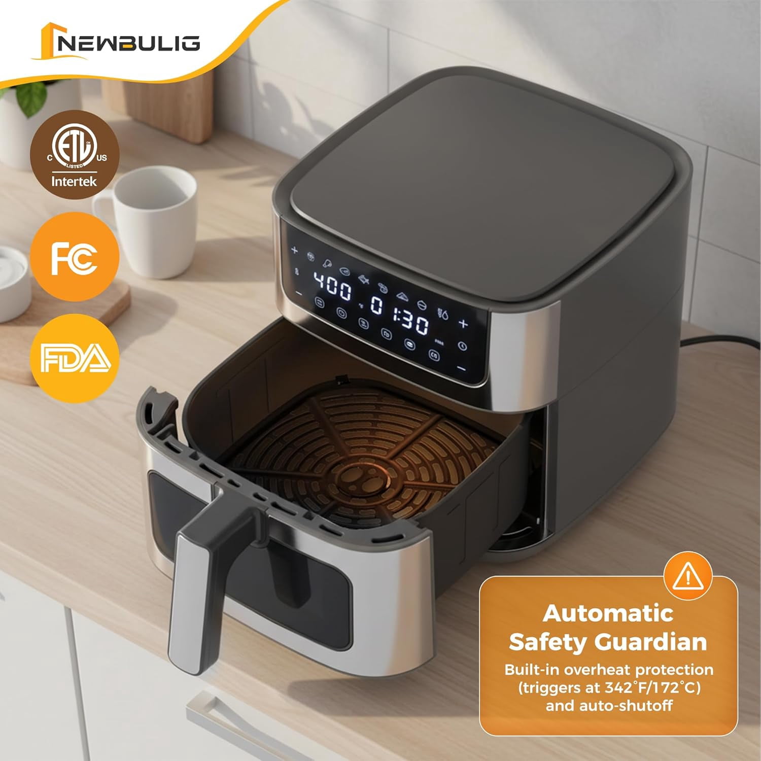 Air Fryer 6.34QT, Airfryer with Visible Window, 400 ℉ Fast Heating Air Fryers Oven with Nonstick and Dishwasher-Safe Basket, 8-in-1 Cooking Preset, Timer，Auto-Off, Stainless Steel, White