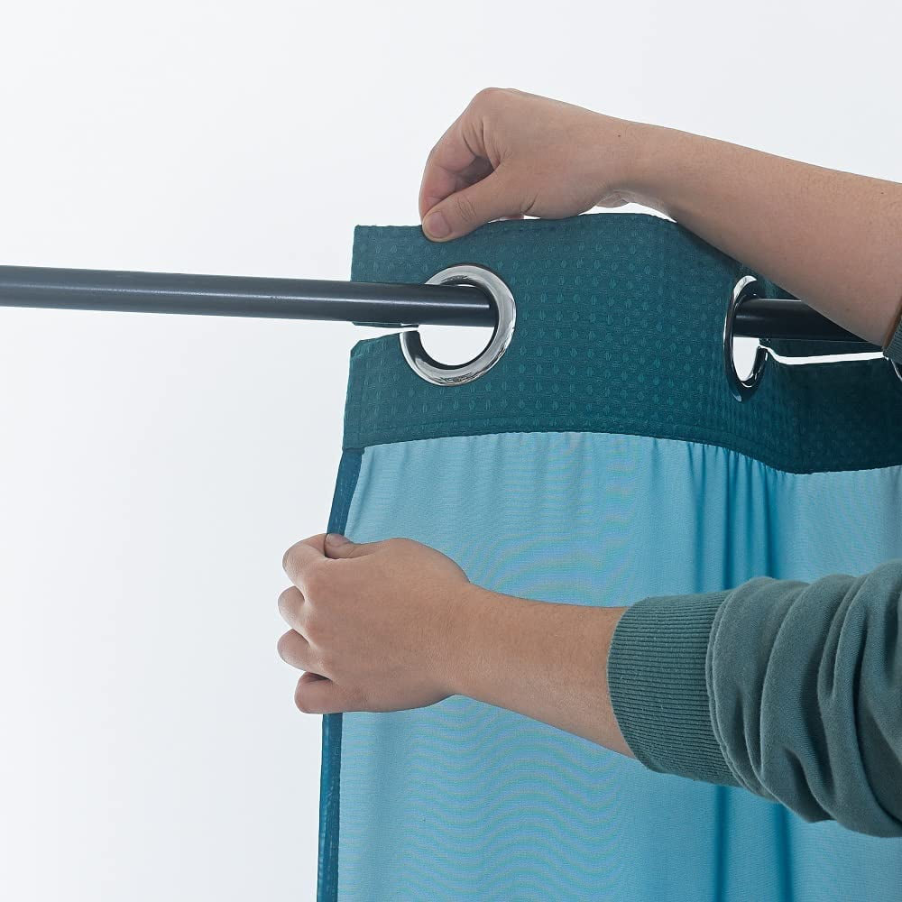 WPM No Hooks Required Teal Shower Curtain with Snap-in Liner Waffle Weave Design, Hotel Style Waterproof & Washable, Mesh top Window Easy Snaphook Teal Bathroom 54 inch wide x 80 inch long