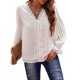 thumbnail image 1 of Qarigey Camiseta de mujer Blusa casual de manga larga con cuello en V de encaje de color sólido Prendas para la parte del cuerpo Blanco XL, 1 of 6