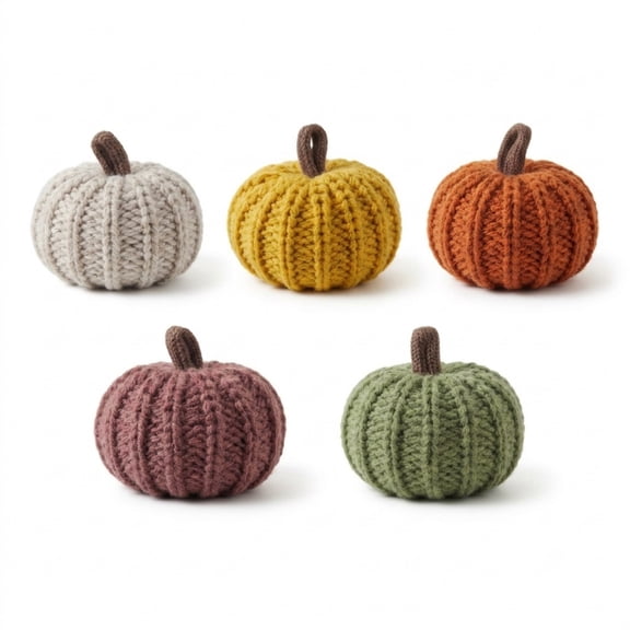 DKLYHW 5PCS Mini Knitted Pumpkin Set, Autumn Table Centerpiece, Mini Knit Pumpkins for Thanksgiving, Tiered Tray Fall Harvest Decor