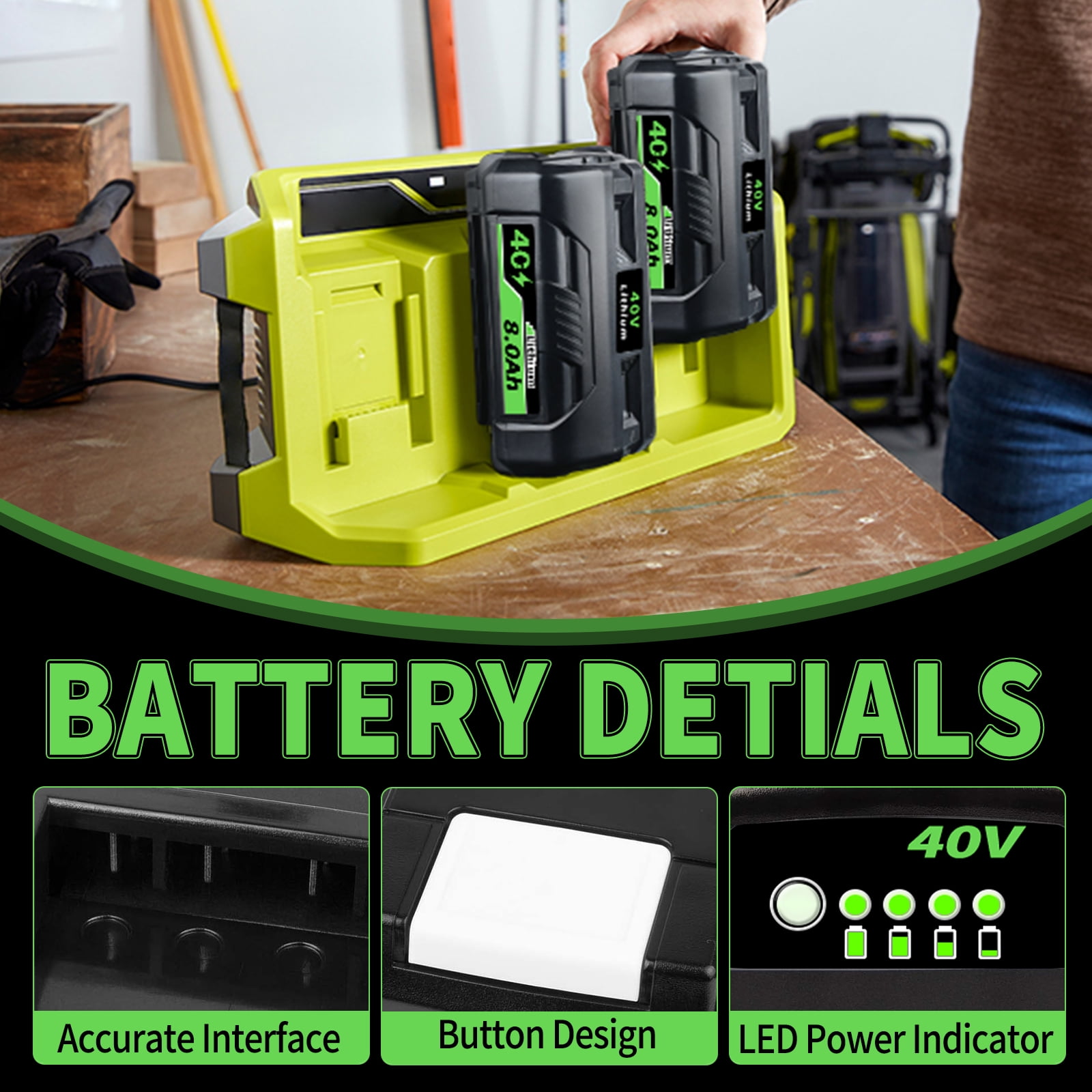 1 Pack 40V 8.0Ah Replacement for Ryobi Battery Compatible with Ryobi 40v Battery Fits for Ryobi Battery 40v OP4060 OP4015 OP4026 OP40201 OP40261 OP4030 OP4040 OP40401 OP4050 OP40501 Fast Charging