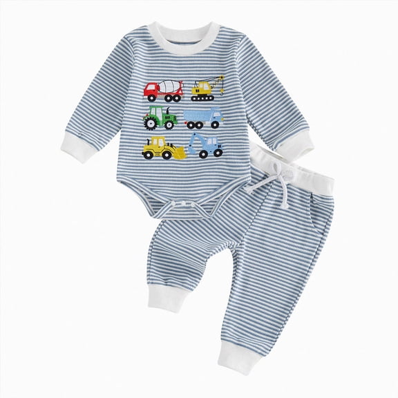 CAUYDY Newborn Baby Boy Fall Outfits Long Sleeve Romper Bodysuit Pants 0 3 6 9 12 18 24 Months Cute Winter Clothes Set Sizes 3-6 Months,Light Blue