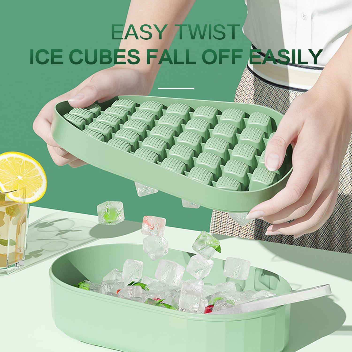 Arogan Ice Cube Tray and Ice Box, Easy Detachable 36 Piece Mini Nuggets Ice  Box with Single Layer Ice Box, Spoon and Press Type Lid, Soft Bottom