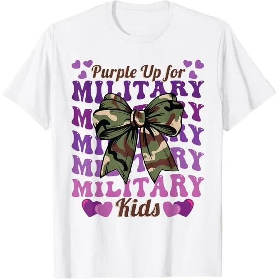 Hot Trending Military Child Camo Coquette Bow Purple Up Boys Girls T-Shirt S-5Xl Birthday Gifts; For Men & Women