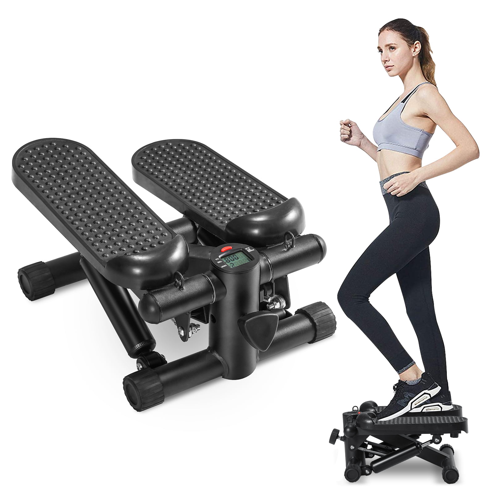 Built in Monitor Multicolor, 9 x 15.7 x 16.9 in Mini Silent Mountaineering Multi-Function Fitness Exercise Home Mini Stepper & Stair Climber Machine-Home Step Machine with Resistance Bands Set 