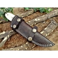 thumbnail image 6 of 9" Long hand forged Damascus steel full tang skinning Knife with gut hook, Camel bone with Damascus Bolster, Cow hide Leather sheath, 6 of 6