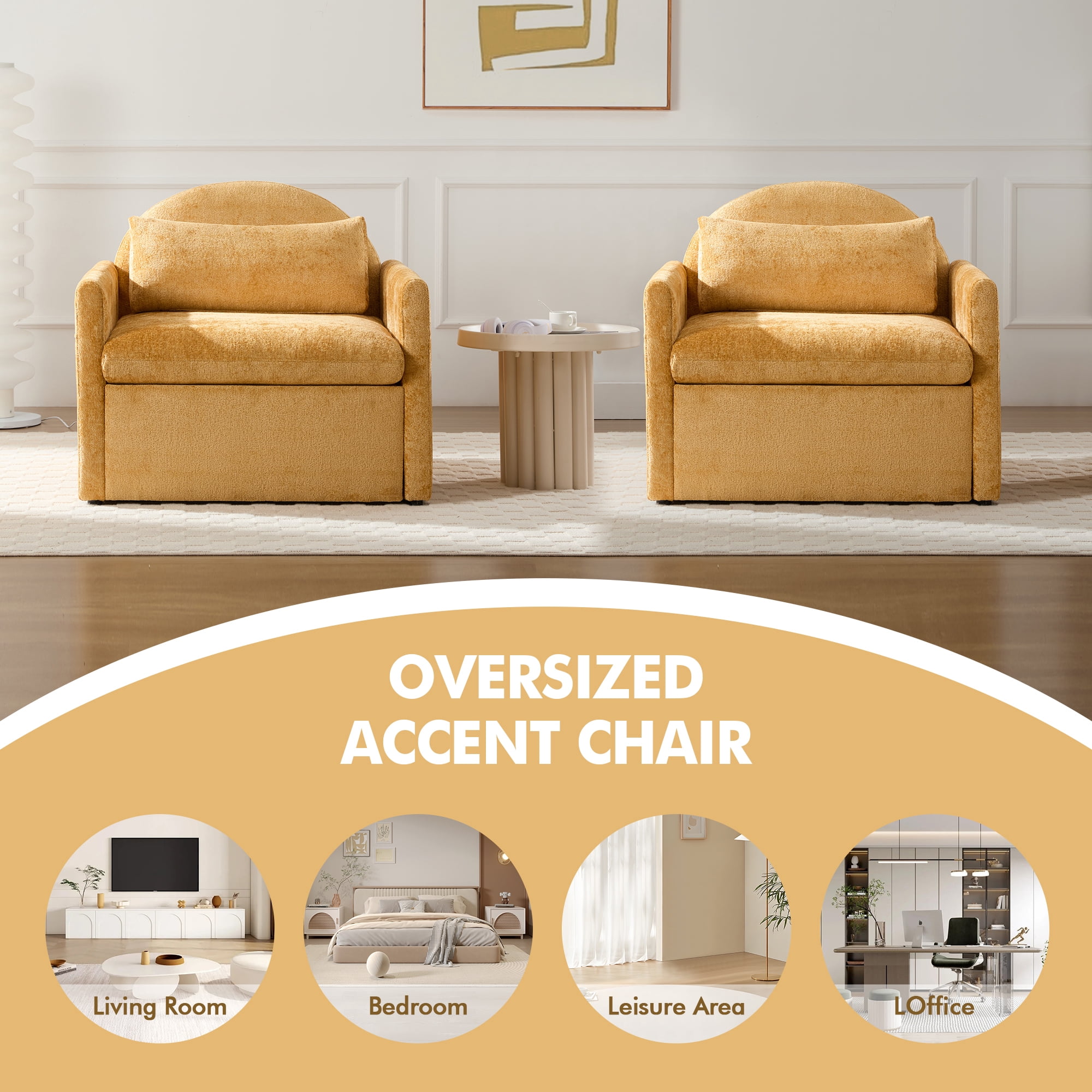 Aukfa Accent Chair with Cat Cave, Deep Seat Armchair with Storage, Chenille Pet Sofa, Yellow