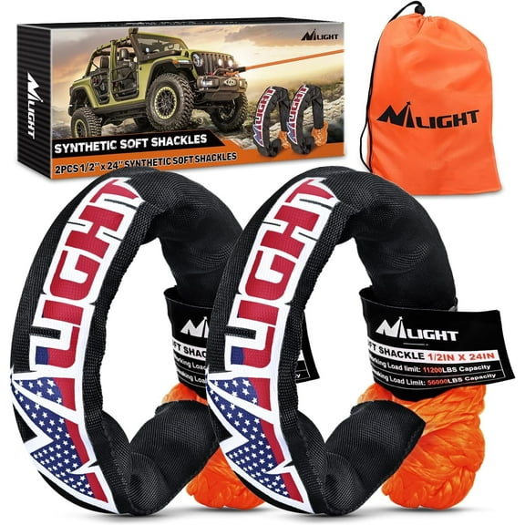 Nilight Synthetic Soft Shackle (56,000 LBS Breaking Strength) 1/2 inch x 24 inch 2Pcs with Extra Sleeves for Sailing SUV Off Road Towing UTV ATV Trucks 4x4