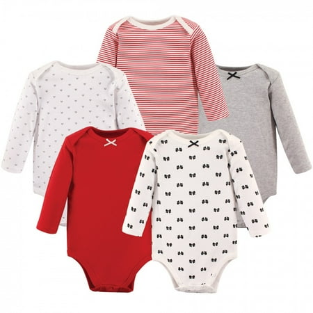 

Hudson Baby Infant Girl Cotton Long-Sleeve Bodysuits 5pk Bow 12-18 Months
