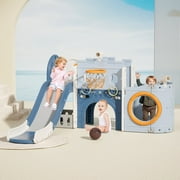 XJD 9 in 1 Toddler Slide, Kids Slide Playset with Climber, Basketball Hoop, Telescopes, Indoor Outdoor Playground for Toddlers Age 1-3, Kids Pirate Ship Playhouse Design Blue