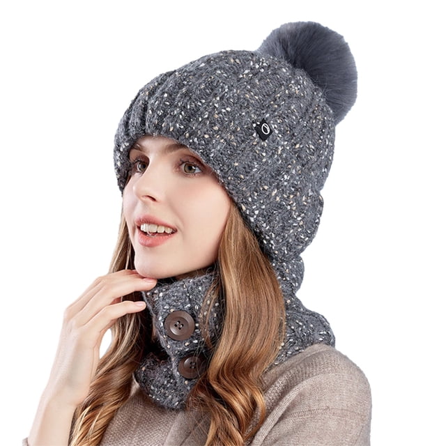 Adult Warm Hat Bib Two Piece Set Knitted Woolen Ear Protector for Outdoor Riding Winter Accessories
