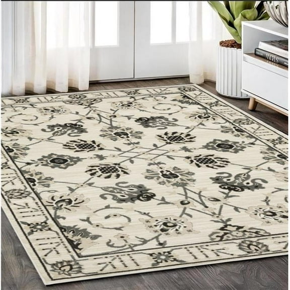 HomeRoots 575441 5 x 8 ft. Oriental Rectangle Area Rug, Ivory & Gray