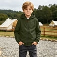 thumbnail image 5 of Boys Waterproof Windbreaker Outdoor Jacekt Lightweight Full Zip Fall Fashion Soft Lining Kids Raincoat with Hood Army Green 5-14, 5 of 8