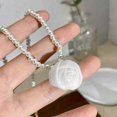 thumbnail image 5 of Imitation Pearls Necklace Floral Choker Neckchain Exquisite Black/White Roses, 5 of 5