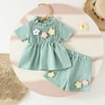 thumbnail image 2 of Zpanxa Girls Short Sets Ribbed Short Sleeve Top with Floral Print and Shorts 2 Piece Set 2 Years, 2 of 7