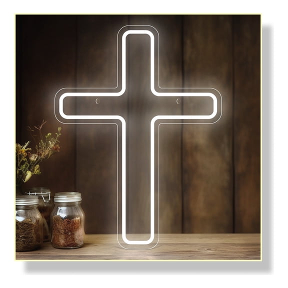 15.4 *11.4in Cross Shaped Neon Sign, White Light, Ambient Light