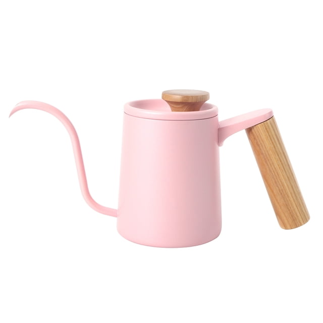 Cafetera de acero inoxidable de 350 ml con boquilla larga y fina para uso doméstico (rosa)