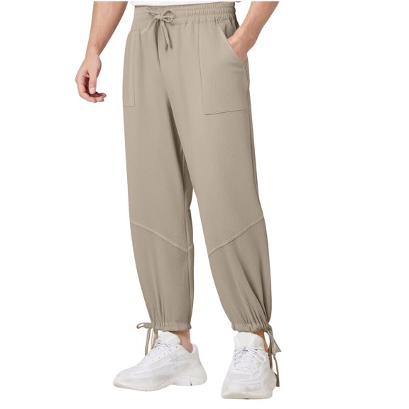 Kvture Linen Baggy Harem Pants Men Lightweight Casual Drawstring Elastic Waisted Solid Palazzo Trousers with Pockets Gray XXL