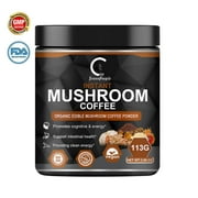 Instant Mushroom Coffee Powder Supplement - with 7 Superfood Mushrooms Mix with Lion's Mane, Reishi, Chaga, Cordyceps, Shiitake, Maitake & Turkey Tail - 113g (3.98oz) - Decaf