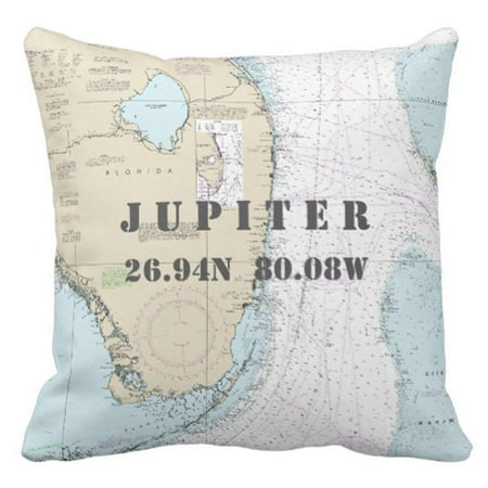 Ontario Nautical Charts BPBOP Teal Miami Nautical Chart Latitude Longitude Jupiter Blue Fort Pillowcase Cover 20x20 inch ()