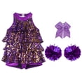 thumbnail image 3 of TiaoBug Kids Girls Cheer Dance Performance Costume Shiny Sequins Halter Ballet Dance Leotard Dress Purple 10, 3 of 5