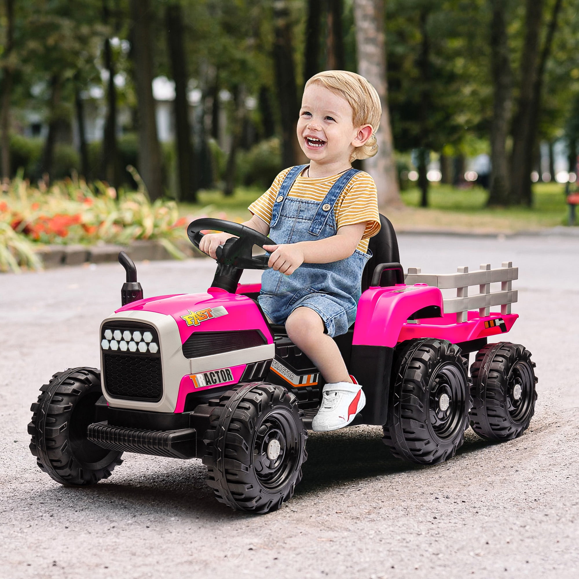 CIPACHO 12v Battery-Powered Kids Toy Tractor with Trailer and 3-Gear-Shift Ground Loader Ride On with USB&Bluetooth Audio Functions, Red CIPACHO 12v Battery-Powered Kids Toy Tractor with Trailer and 3-Gear-Shift Ground Loader Ride On with USB&Bluetooth Audio Functions, Red