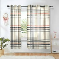 Yayeee Window Curtains Set of 2 for Living Room Light Filtering 63"x52", Beige Plaid Pattern