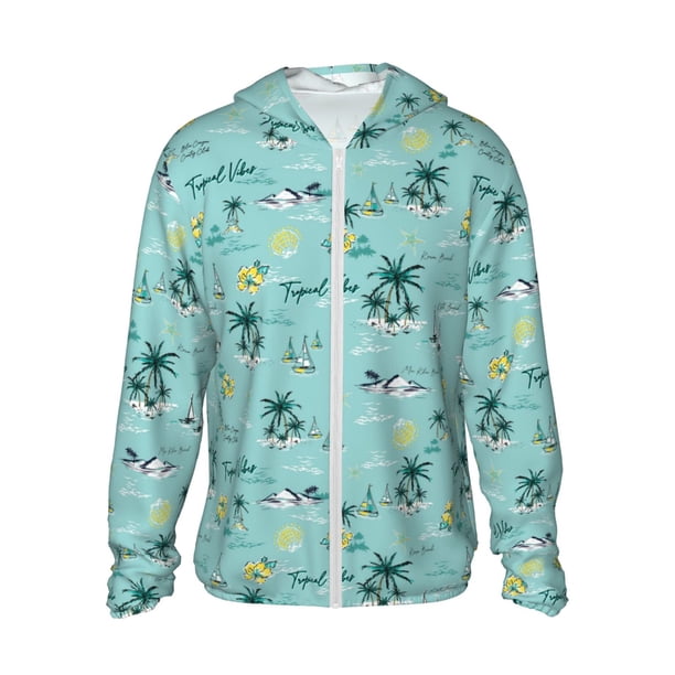 Fotbe Hawaiian Style Chaqueta con Protección Solar UPF 50+ para Hombre y Mujer, Camisa con Capucha y Bolsillos-Large