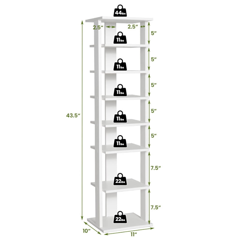 Spaco 7-Tier Slim Wooden Vertical Shoe Rack for Entryway-White, Shoe Storage Organizer for Entryway & Closet